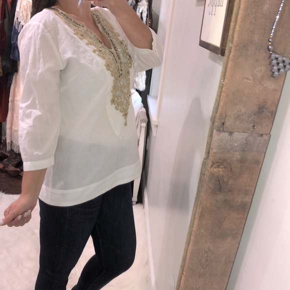 Soft Surroundings large white embellished tunic - Picture 3 of 6